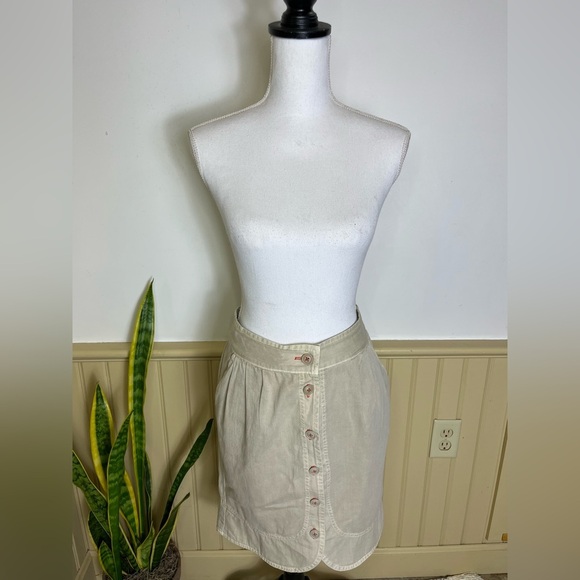 Anthropologie Hei Hei Button Front Skirt Sz 8 Beige Cotton Casual Cottagecore - Picture 1 of 11